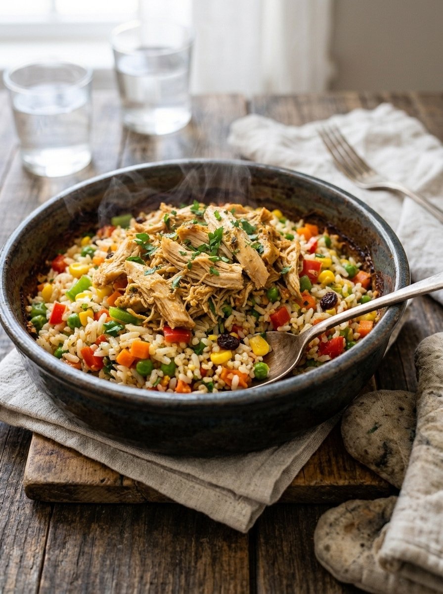 Arroz à Grega com Frango Desfiado