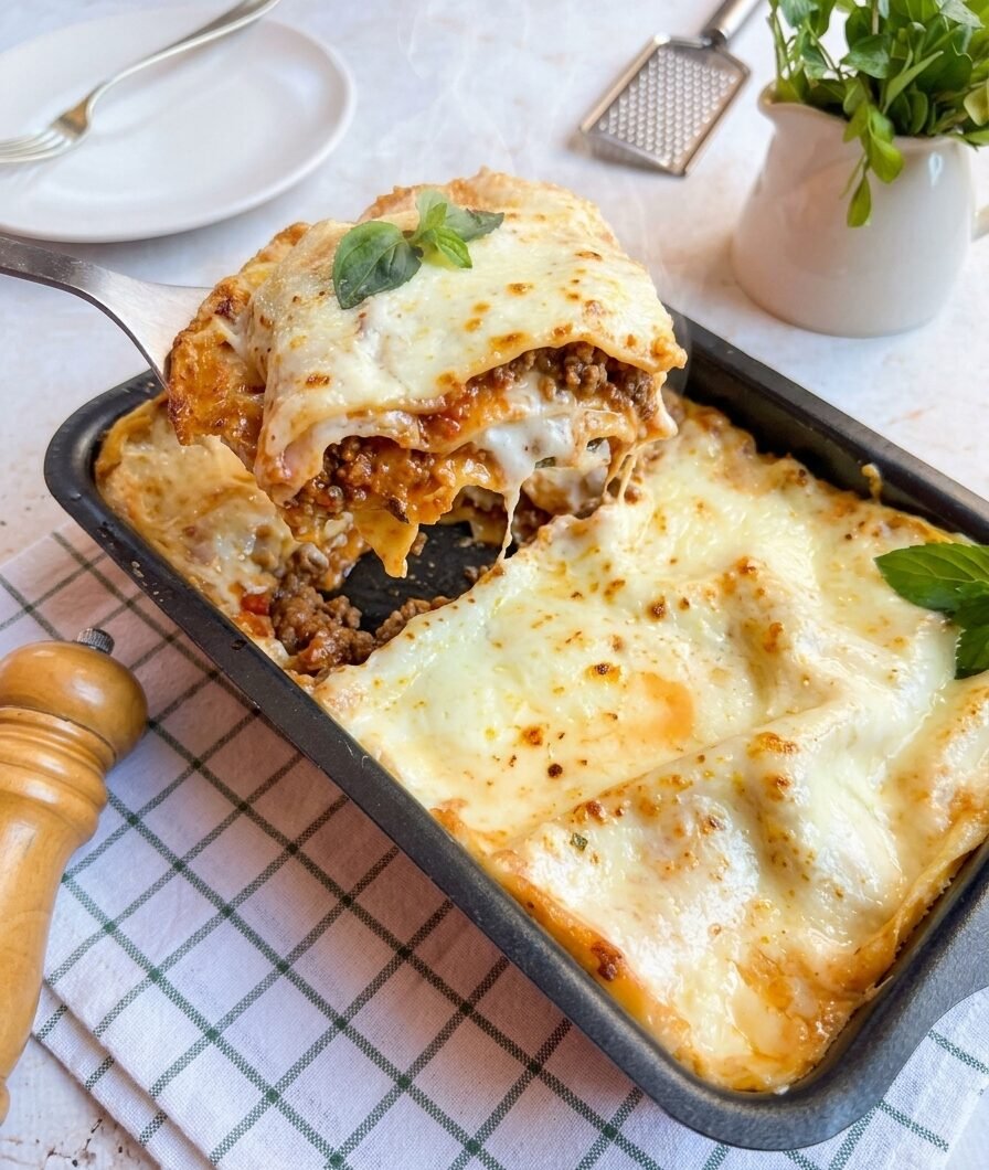 lasanha de carne moída com molho branco